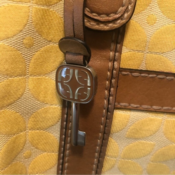 Fossil Marley Double Handle Shoulder Bag Shopper Yellow Canvas Leather 14X11 - Picture 9 of 14